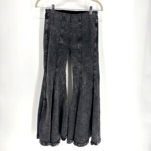 Aaron & Amber Bell Bottom Jeans Womens Small Black Super Flare Hippie 70s
